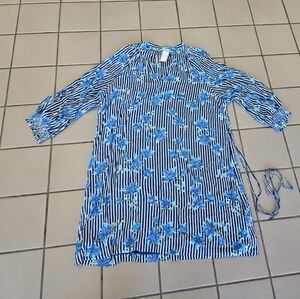 NWT Women's Size XXL Draper James RSVP Vneck Smocked Sleeve Dress Floral Stripes